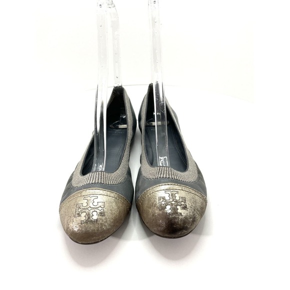 Tory Burch Gabby Cap Toe Scrunch Flat Gunmetal / Silver Ballet Flat Size 8.5 - Picture 2 of 11